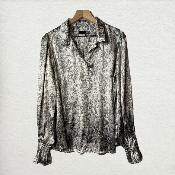 KUT From the Kloth XL Monochrome Snakeskin Print Long Sleeve Blouse Edgy Glam - Picture 1 of 9